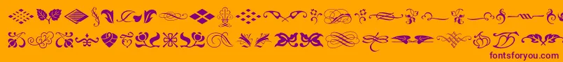 Saiba mais sobre a fonte TypeEmbellishmentsOneLetPlain.1.0 Fonte TypeEmbellishmentsOneLetPlain.1.0 – fontes roxas em um fundo laranja