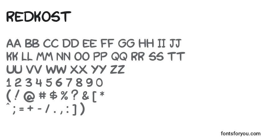 Schriftart Redkost – Alphabet, Zahlen, spezielle Symbole