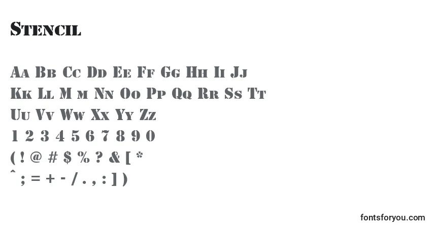 A fonte Stencil – alfabeto, números, caracteres especiais