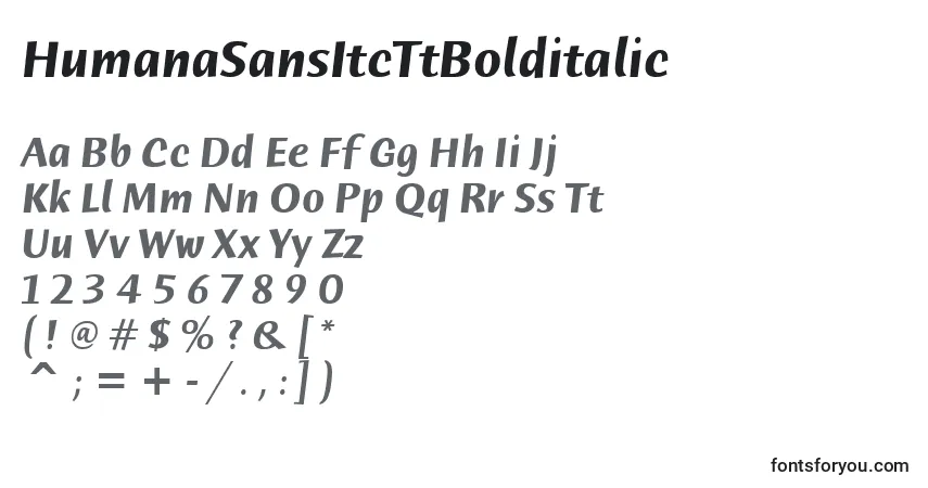 A fonte HumanaSansItcTtBolditalic – alfabeto, números, caracteres especiais