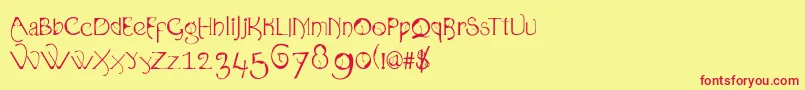 Organica90-Schriftart – Rote Schriften auf gelbem Hintergrund