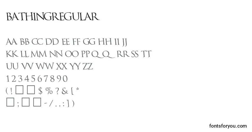 Czcionka BathingRegular – alfabet, cyfry, specjalne znaki