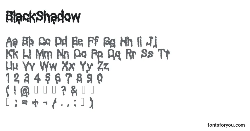 A fonte BlackShadow – alfabeto, números, caracteres especiais