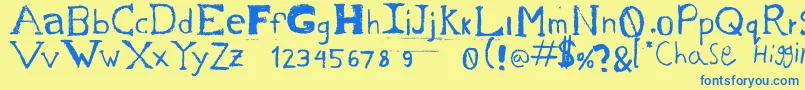 フォントChasesSketch – 青い文字が黄色の背景にあります。
