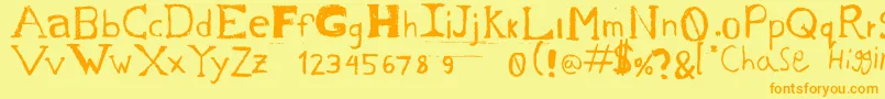 フォントChasesSketch – オレンジの文字が黄色の背景にあります。