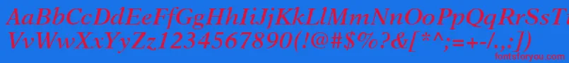 NewAsterLtSemiBoldItalic-fontti – punaiset fontit sinisellä taustalla