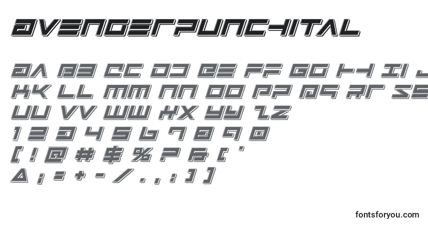 Avengerpunchital-fontti – aakkoset, numerot, erikoismerkit