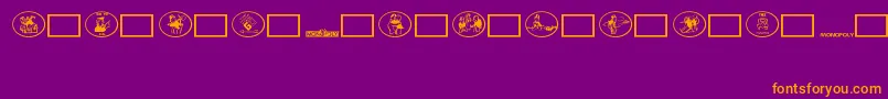 Monopolybats-Schriftart – Orangefarbene Schriften auf violettem Hintergrund