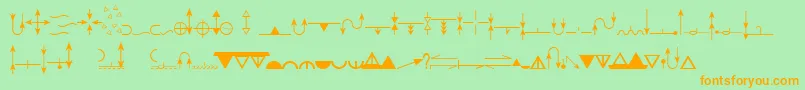 フォントEsriGeologyUsgs95525 – オレンジの文字が緑の背景にあります。