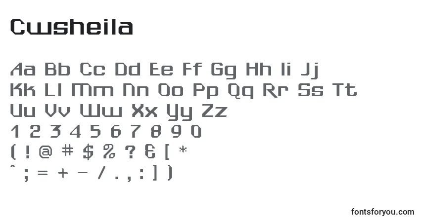 Czcionka Cwsheila – alfabet, cyfry, specjalne znaki