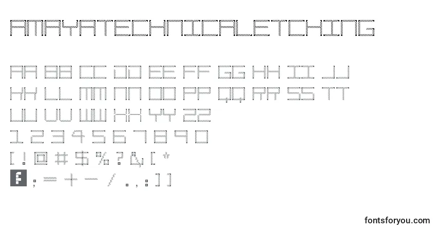 A fonte AmayaTechnicalEtching – alfabeto, números, caracteres especiais