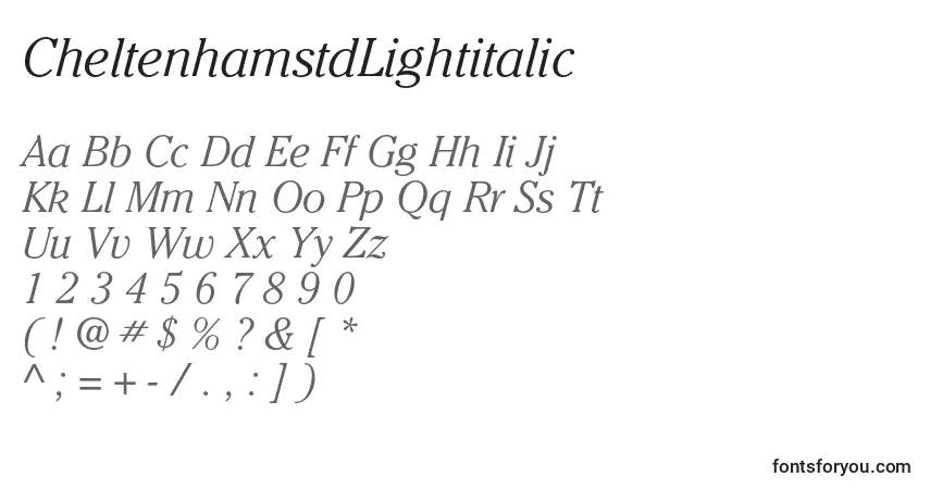 Шрифт CheltenhamstdLightitalic – алфавит, цифры, специальные символы