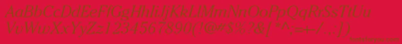 CheltenhamstdLightitalic-Schriftart – Braune Schriften auf rotem Hintergrund