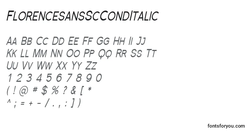 Fuente FlorencesansScCondItalic - alfabeto, números, caracteres especiales