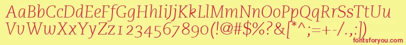 PmnCaecilia46LightItalicOldstyleFigures Font – Red Fonts on Yellow Background