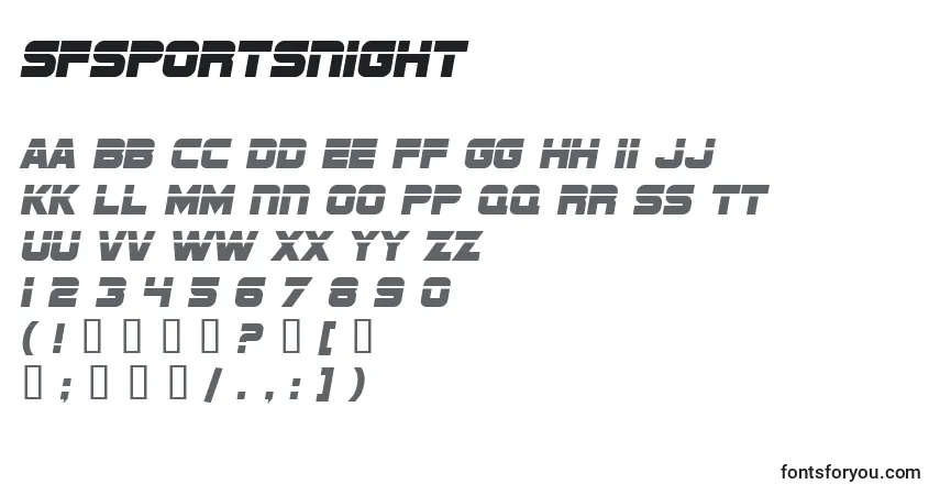 Шрифт SfSportsNight – алфавит, цифры, специальные символы