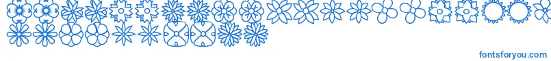 FlowersDotsBatsTfb-Schriftart – Blaue Schriften auf weißem Hintergrund