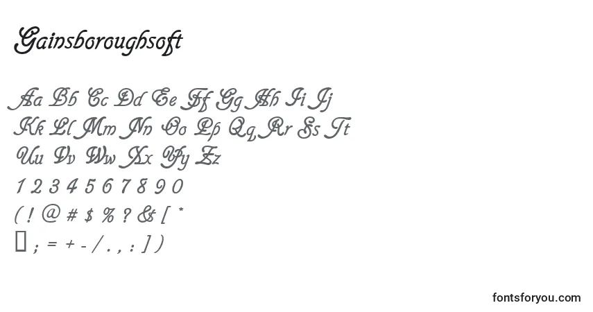 Gainsboroughsoft-fontti – aakkoset, numerot, erikoismerkit