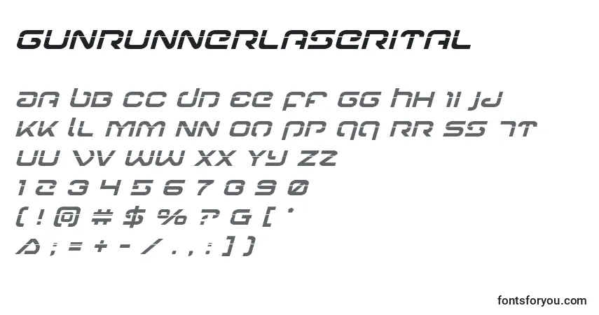 Schriftart Gunrunnerlaserital – Alphabet, Zahlen, spezielle Symbole