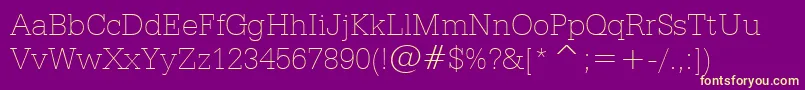 Fonte SerifaThinBt – fontes amarelas em um fundo roxo