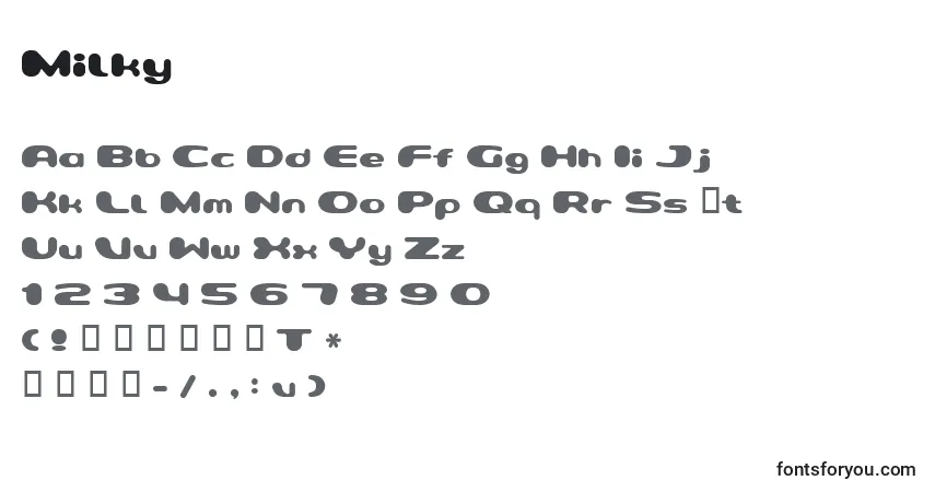 Milky-fontti – aakkoset, numerot, erikoismerkit