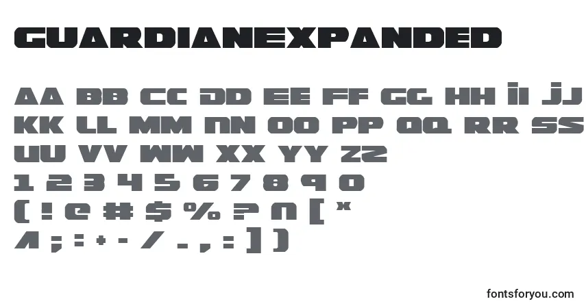 Schriftart GuardianExpanded – Alphabet, Zahlen, spezielle Symbole