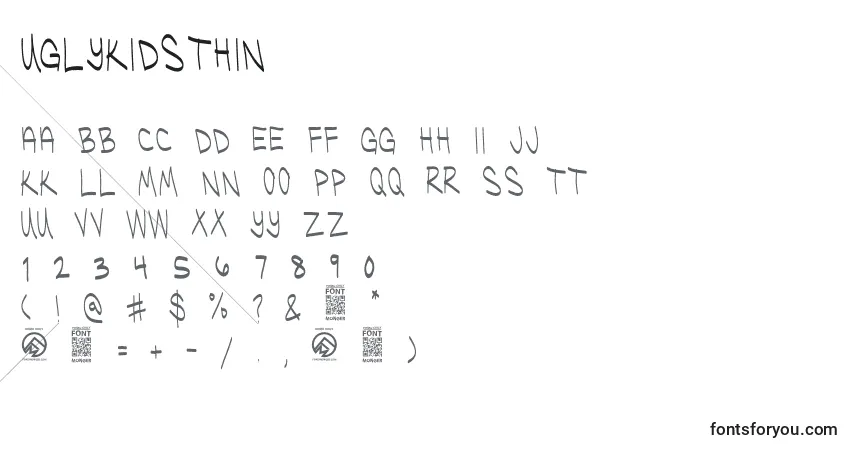 Schriftart UglykidsThin (55378) – Alphabet, Zahlen, spezielle Symbole