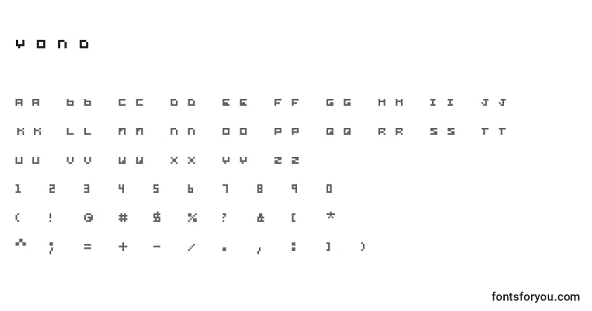 A fonte Yond – alfabeto, números, caracteres especiais