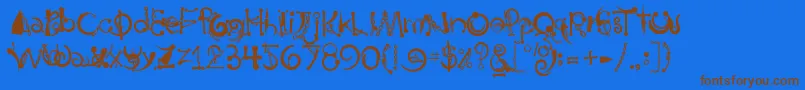 フォントBodyPiercingChains – 茶色の文字が青い背景にあります。