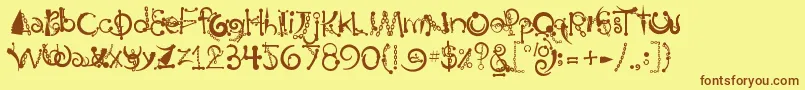 フォントBodyPiercingChains – 茶色の文字が黄色の背景にあります。