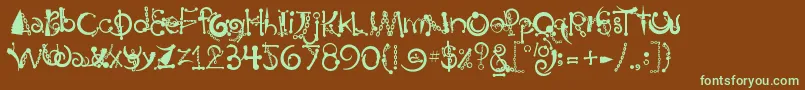 フォントBodyPiercingChains – 緑色の文字が茶色の背景にあります。