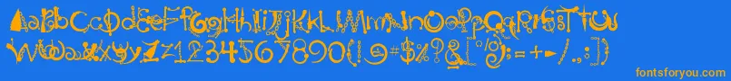 フォントBodyPiercingChains – オレンジ色の文字が青い背景にあります。