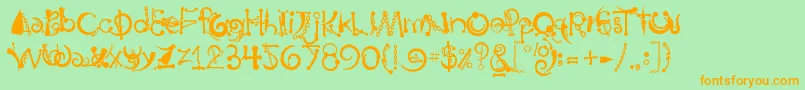 フォントBodyPiercingChains – オレンジの文字が緑の背景にあります。