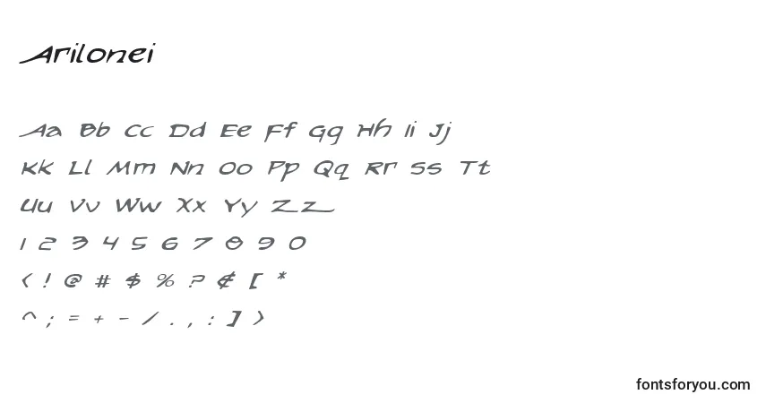 A fonte Arilonei – alfabeto, números, caracteres especiais