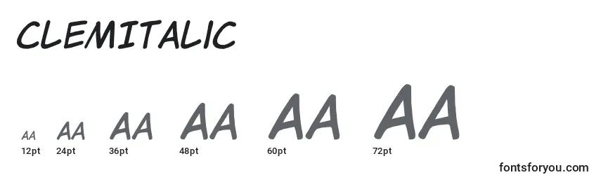 Размеры шрифта ClemItalic