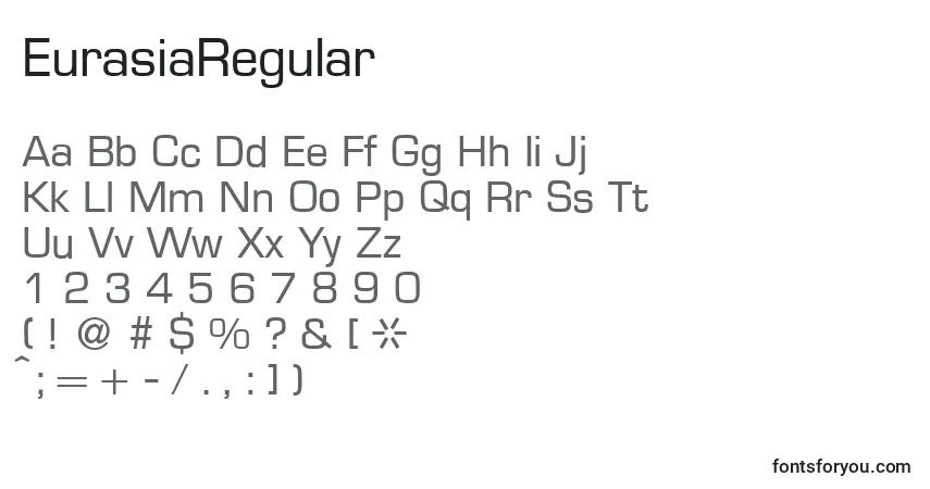 A fonte EurasiaRegular – alfabeto, números, caracteres especiais