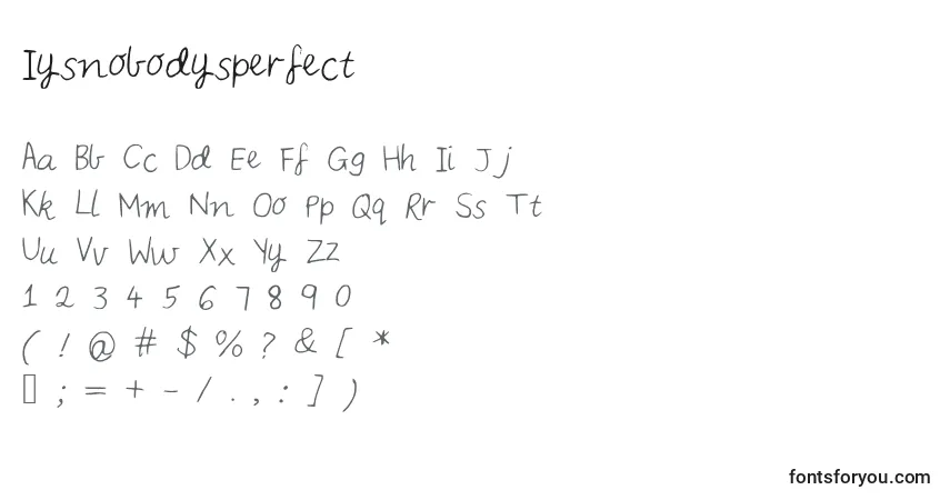 Шрифт Iysnobodysperfect – алфавит, цифры, специальные символы