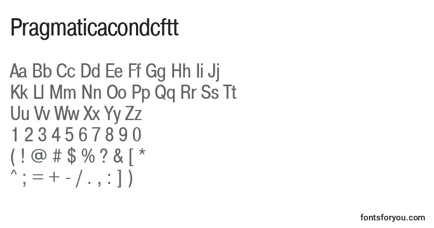 A fonte Pragmaticacondcftt – alfabeto, números, caracteres especiais