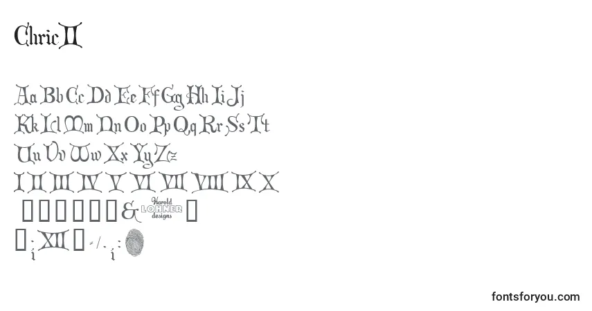 Czcionka Chric2 – alfabet, cyfry, specjalne znaki