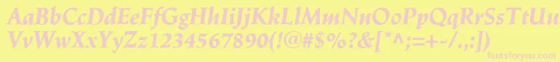 LinotypeTrajanusBlackitalic-fontti – vaaleanpunaiset fontit keltaisella taustalla
