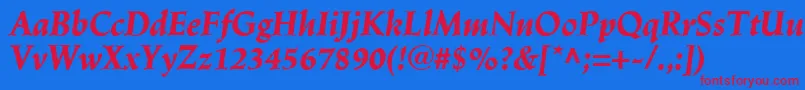 Czcionka LinotypeTrajanusBlackitalic – czerwone czcionki na niebieskim tle
