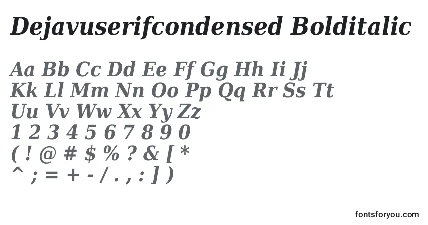 Dejavuserifcondensed Bolditalic font – alphabet, numbers, special characters