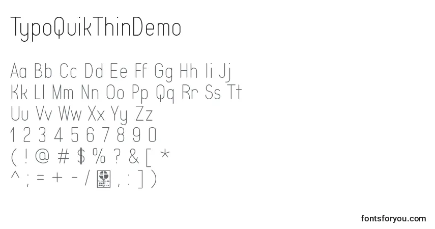 Schriftart TypoQuikThinDemo – Alphabet, Zahlen, spezielle Symbole