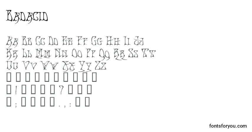 Schriftart Badacid – Alphabet, Zahlen, spezielle Symbole