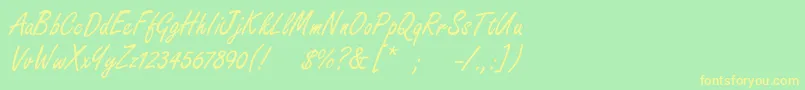 Freestylescript-Schriftart – Gelbe Schriften auf grünem Hintergrund
