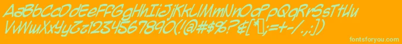 MightyZeoItalic-Schriftart – Grüne Schriften auf orangefarbenem Hintergrund