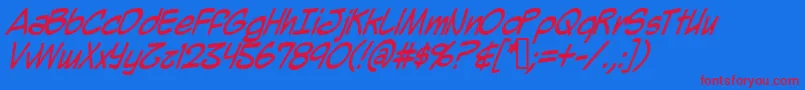 MightyZeoItalic Font – Red Fonts on Blue Background