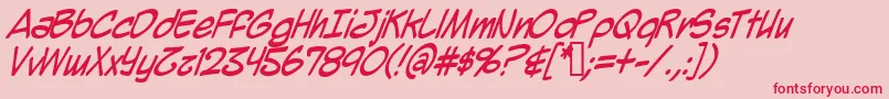 フォントMightyZeoItalic – ピンクの背景に赤い文字