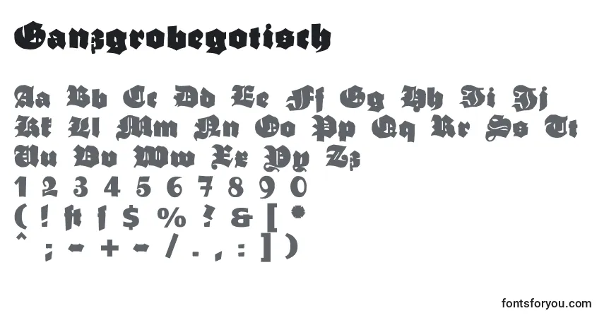 A fonte Ganzgrobegotisch – alfabeto, números, caracteres especiais