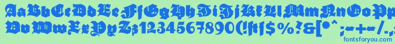 Ganzgrobegotisch-Schriftart – Blaue Schriften auf grünem Hintergrund